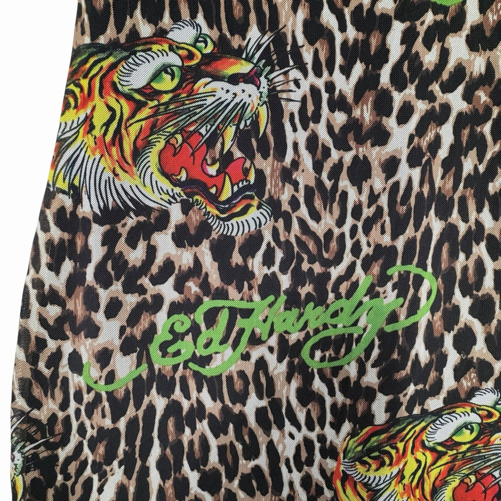 Ed Hardy Mini Mesh Dress Tiger Leopard Print Short Sleeves Size Large - Picture 3 of 8